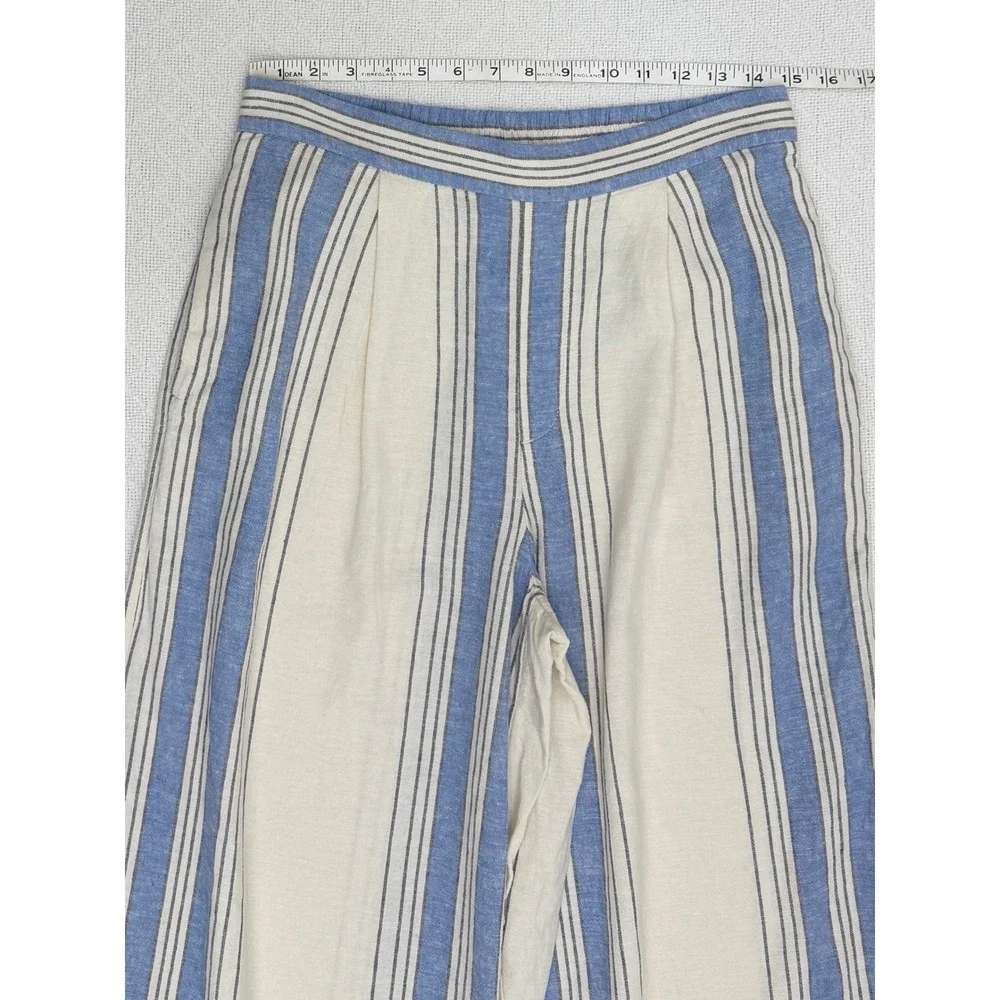 Banana Republic Linen Blend Striped Wide Leg Pants Blue Cream High Rise Small